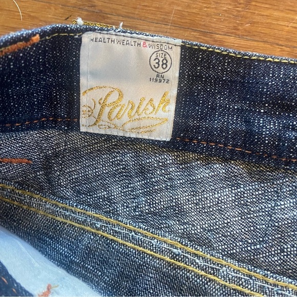 Parish Health Wealth &Wisdom Men’s Jeans Size 38 Dark Wash Button Fly Streetwear - Picture 5 of 16